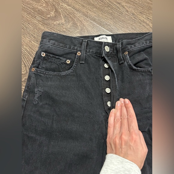 AGOLDE 90s Pinch Waist Jeans Howl Black Straight Leg Distressed Aritzia  25 - Picture 2 of 15